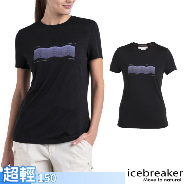【Icebreaker】女 羊毛 Tech Lite III 圓領短袖上衣(輪廓波紋) IB0A56YG-001 黑✿30E010